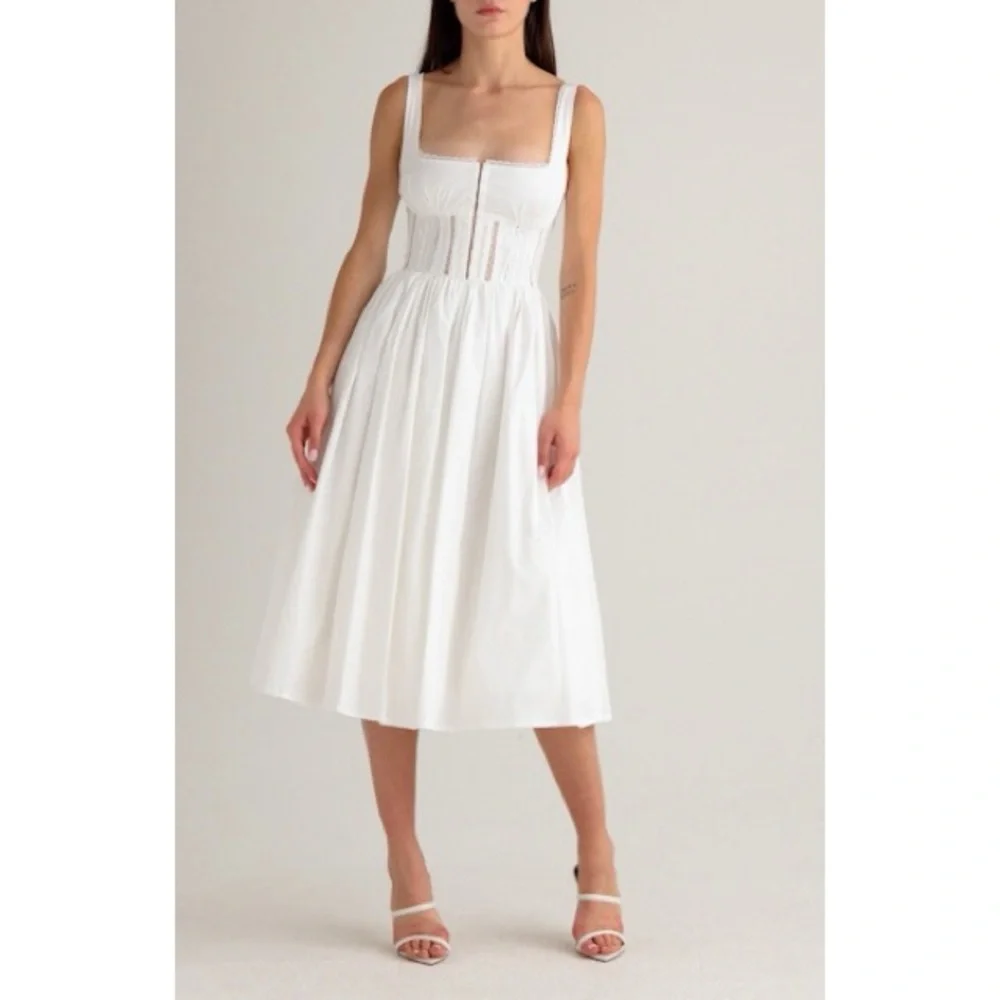 House of CB ‘Perle’ White Lace Trim Midi Dress - Picture 2 of 14